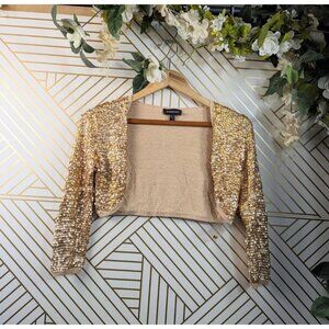 BEBE Women's Y2k 2000s Sequin Knit Cropped Cardiagn Gold Long  Sleeve Size Small